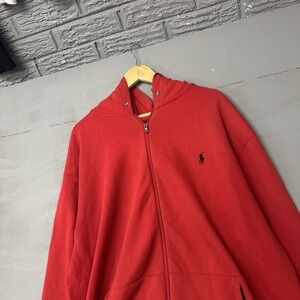 Vintage Polo Ralph Lauren Mens Full Zip Hoodie Sweatshirt Size 2XLT Tall Red
